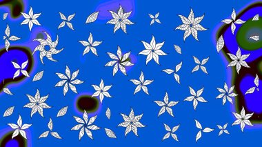 El yapımı çiçek ve bitki koleksiyonu. Raster illüstrasyonu. Robot resim tarzı mavi renkler. Şirin karalamalı çiçek desenli çizim. Raster illüstrasyonu.