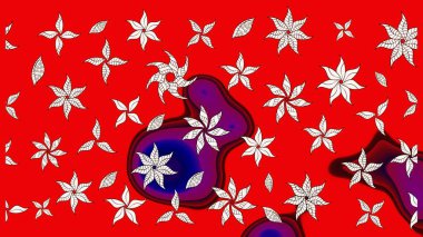 Çiçek desenli çizim. Raster illüstrasyonu. Kırmızı renkte Asyalı tekstil.