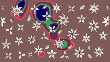 Yapraklı çiçekler ve kahverengi renkli papatya çiçekleri. Eskiz arkaplan modeli. Raster - stok.