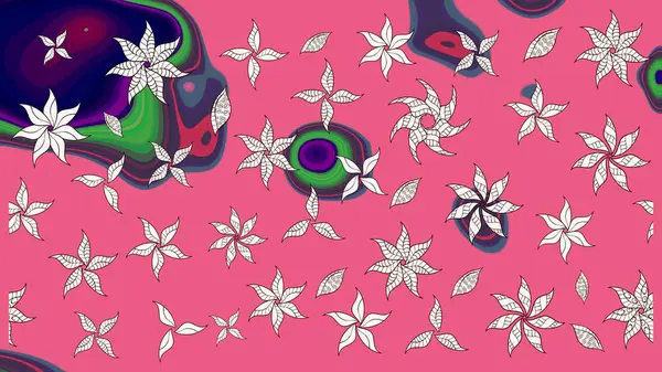 Sevimli çiçek raster deseni. Pembe renkli çiçekler. Renkli Yaz Temalı eskiz kalıbı. Düz Çiçek Elementleri Tasarımı.