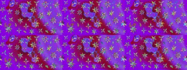 Mor renkli şirin çiçek deseni. Raster Modaya uygun kumaş deseni. Renkli Bahar Teması eskiz kalıbı. Düz Çiçek Elementleri Tasarımı.