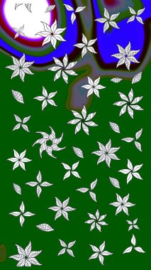 Yeşil kıvırcık çiçekler yeşil renkte şekillenir. Raster illüstrasyonu. Klasik çiçek tasarım elementleri.