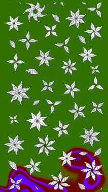 Çok yeşil zarif küçük çiçekler ve yeşil renkli komik böcekler, raster desen, illüstrasyon.