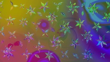 Düz Çiçek Elementleri Tasarımı. Yeşil renkli çiçekler. Renkli Bahar Teması eskiz kalıbı. Raster illüstrasyonunda çiçek deseni çizimi.