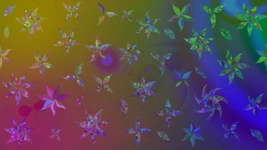 Raster illüstrasyonu. Patlayan çiçekler soyut olarak yerleştirilmiş. Raster deseni. Yumuşak, bahar çiçekleri kahverengi renklerde.