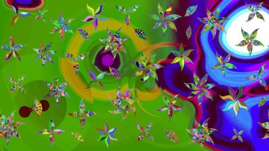 Raster illüstrasyonu. Çiçek desenli çizim. Yeşil renkli Asyalı tekstil.