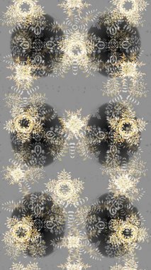 Kar tanelerinin soyut arkaplanlı Noel şablonu. Raster illüstrasyonu. Gri, bej ve nötr renkler. Noel ve Yeni Yıl moda baskıları için tatil tasarımı.