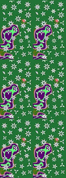 Sevimli çiçek raster deseni. Modaya uygun kumaş deseni. Renkli Yaz Temalı eskiz kalıbı. Düz Çiçek Elementleri Tasarımı.