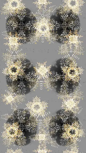 Kar tanelerinin soyut arkaplanlı Noel şablonu. Raster illüstrasyonu. Gri, bej ve nötr renkler. Noel ve Yeni Yıl moda baskıları için tatil tasarımı.