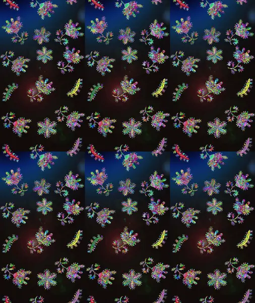 Noel ve yeni yıl moda baskıları için tatil tasarımı. Raster illüstrasyonu. Gri, siyah ve mavi kar taneleri. Kar tanelerinin soyut arkaplanlı Noel deseni.