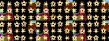 Çiçek Elementleri 'nin soyut geçmişi. Raster kış deseni. Siyah, kahverengi ve sarı renkler üzerine tasarım. Raster illüstrasyonu.