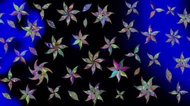 Çiçek desenli çizim. Siyah renkli Asya tekstili. Raster illüstrasyonu.