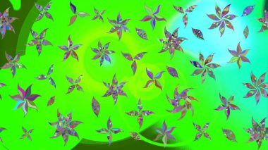 Raster illüstrasyonu. Yeşil kıvırcık çiçekler yeşil renkte şekillenir. Klasik çiçek tasarım elementleri.