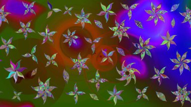 Moda baskıları için zarif bir şablon. Halk tarzı. Parlak renkli çiçekli ve yeşil yapraklı harika bir çiçek deseni. Modern çiçek arkaplanı.