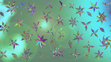 Yeşil renkli çiçekler. Robot resim. Raster illüstrasyonu. Şirin çiçek elementleri..