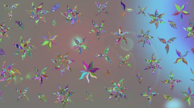 Patlayan çiçekler soyut olarak yerleştirilmiş. Gri renklerde bahar çiçekleri. Raster deseni. Raster illüstrasyonu.