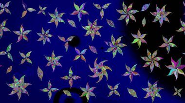 Çiçek desenli çizim. Raster illüstrasyonu. Asya tekstil tarzında. Raster illüstrasyonu. Mavi renkte çiçekler.