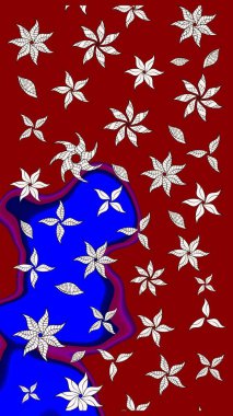 Retro tekstil tasarım koleksiyonu. Çiçekli ipek eşarp. Kırmızının üstüne kırmızı. El çizimi çiçek unsurları olan soyut çizim raster deseni. 1950 'ler-1960' lar motifleri.