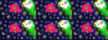 Raster illüstrasyonu. Güzel kumaş deseni. Renkli Bahar Teması eskiz kalıbı. Düz Çiçek Elementleri Tasarımı. Asya tekstil tarzında. Çiçek desenini çiz.