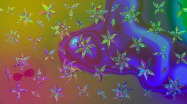 Düz Çiçek Elementleri Tasarımı. Çiçeksel fantezi tasarımı ve parlak bir arka plan çizimi. Renkli Bahar Teması çizim şablonu.