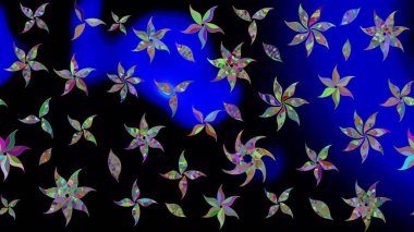 Çiçekli eskiz çizimi. Renkli Yaz Temalı eskiz kalıbı. Siyah renkli çiçekler. Düz Çiçek Elementleri Tasarımı.