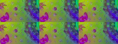 Yumuşak, yeşil renkli bahar çiçekleri. Raster illüstrasyonu. Yaprak ve çiçeklerin suluboya resmi, yeşil renkte çizim deseni.