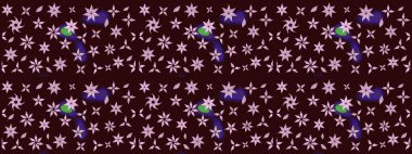 Modern çiçek arkaplanı. Parlak renkli çiçekleri ve kahverengi renkli yaprakları olan harika bir çiçek deseni. Halk tarzı. Moda baskıları için zarif bir şablon.