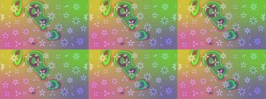 Şirin çiçekli eskiz deseni ve yeşil renkli yapraklar, suluboya çiçek deseni, duvar kağıdı, kart veya kumaş için fayanslı. Raster illüstrasyonu.