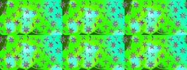 Raster illüstrasyonundaki çiçek desenli çizim. Suluboya tarzında yeşil renkte çiçekler.