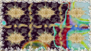 Tekrarlayan elementlerle kusursuz soyut arkaplan. Klasik raster şablonu. Kahverengi ve altın desenli.