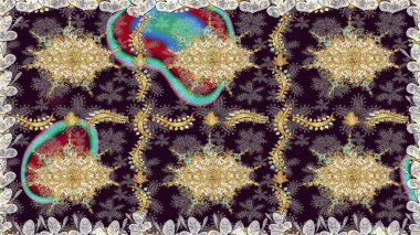 Raster altın desen. Kusursuz altın desenli bukleler. Altın elementli kahverengi renkler. Doğu tarzı arabesk. Raster illüstrasyonu.