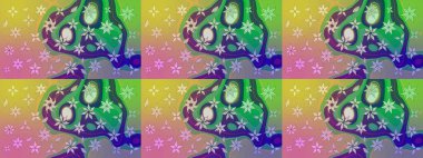 Elle çizilmiş çiçek desenli Raster çizimi. Tekstil, kumaş, ambalaj, hatıra defteri için hoş bir çiçek arkaplanı. Çocuksu tasarım. Yeşil arkaplanda.