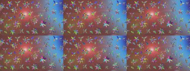 Düz Çiçek Elementleri Tasarımı. Çiçeksel fantezi tasarımı ve parlak bir arka plan çizimi. Renkli Bahar Teması çizim şablonu.