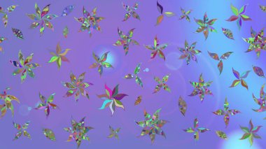 Yaprak ve çiçeklerin suluboya resimleri, menekşe renkleri üzerine çizimler. Raster illüstrasyonu. Yumuşak, bahar çiçekleri menekşe renklerinde.