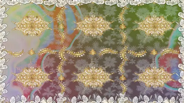 Raster illüstrasyonu. Gri renklerde ve altın elementlerle klasik, pürüzsüz desen.