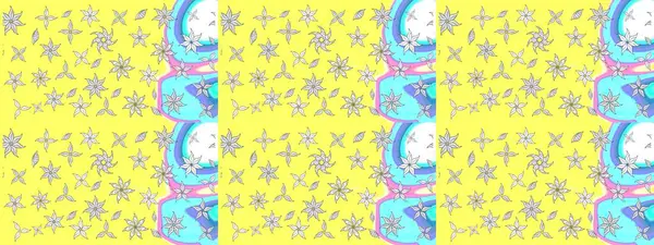 Sarı renkli şirin çiçek desenleri. Raster Modaya uygun kumaş deseni. Renkli Bahar Teması eskiz kalıbı. Düz Çiçek Elementleri Tasarımı.