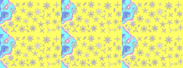 Çizim çiçek deseni duvar kağıdı, web sitesi arka planı, ambalaj kağıdı, davetiye, broşür, afiş veya web sitesi için kullanılabilir. El çizimi Raster çizimi. Karalama elementleri.