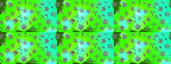 Raster illüstrasyonundaki çiçek desenli çizim. Suluboya tarzında yeşil renkte çiçekler.