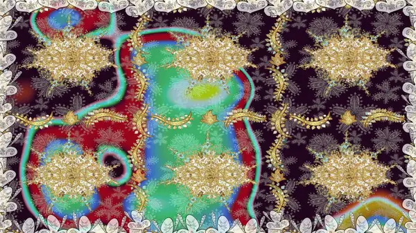 Kahverengi renklerde altın desenler ve altın elementler. Raster oryantal süs. Kusursuz altın desen.