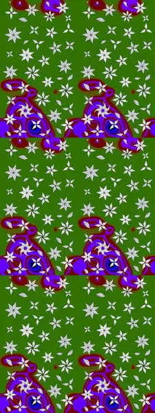 Raster düz çiçek çizim deseni. Hediye ambalaj kağıdı, tebrik kartları, posterler ve pankart tasarımı. Yeşil renkte çiçekler.