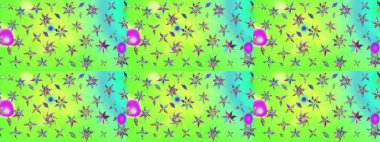 Raster illüstrasyonundaki çiçek desenli çizim. Yeşil renkli çiçekler. Düz Çiçek Elementleri Tasarımı. Renkli Bahar Teması çizim şablonu.