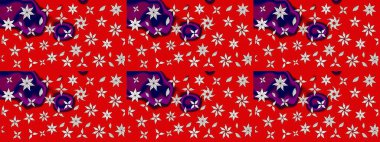 Çiçek desenli çizim. Raster illüstrasyonu. Asya tekstil tarzında. Kırmızı renkte çiçekler. Raster illüstrasyonu.