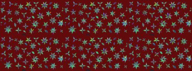 Moda baskıları için zarif bir şablon. Modern çiçek arkaplanı. Halk tarzı. Parlak renkli çiçekleri ve kırmızı yaprakları olan harika bir çiçek deseni..