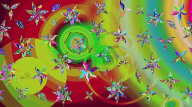 Soyut etnik raster çizim kalıbı. Arkaplan dokusu, duvar kağıdı, yeşil renkli çiçek teması. Kabile sanatı boho baskısı, klasik çiçek arkaplanı.