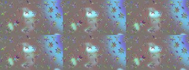 Çiçek ve yapraklı karalama şeklinde Raster çiçek deseni. Raster illüstrasyonu. Gri renkte bahar çiçekleri..