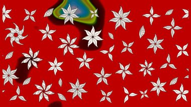 1950-1960 motifleri. Kırmızının üstüne kırmızı. El çizimi çiçek unsurları olan soyut çizim raster deseni. Retro tekstil tasarım koleksiyonu. Çiçekli ipek eşarp..