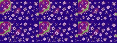 Renkli Bahar Teması eskiz kalıbı. Düz Çiçek Elementleri Tasarımı. Sevimli çiçek raster deseni. Mavi renkte çiçekler.