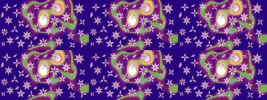 Çiçek ve yapraklı karalama şeklinde Raster çiçek deseni. Raster illüstrasyonu. Yumuşak, bahar çiçekleri mavi renklerde.