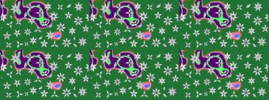 Şirin çiçek elementleri. Yeşil renkli çiçekler. Raster illüstrasyonu. Çizim.