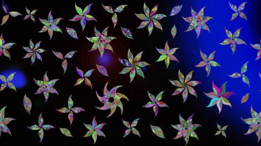 Raster illüstrasyonu. Robot resim. Şirin çiçek elementleri. Siyah renkte çiçekler.